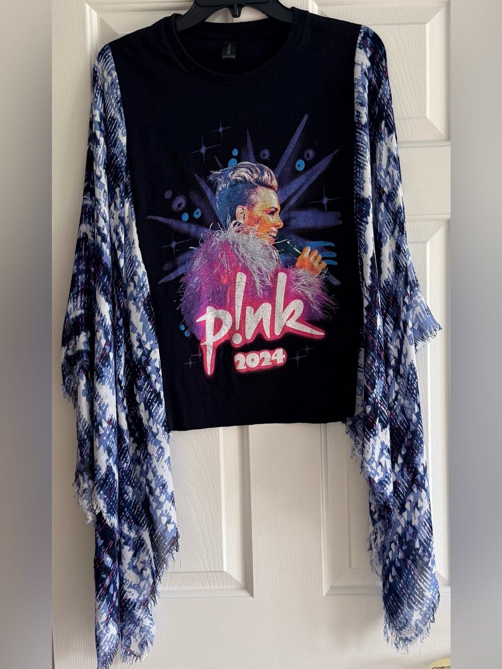 PINK Custom Upcycled Graphic Tee Poncho Kimono Sleeve Top OSFM OOAK BOHO